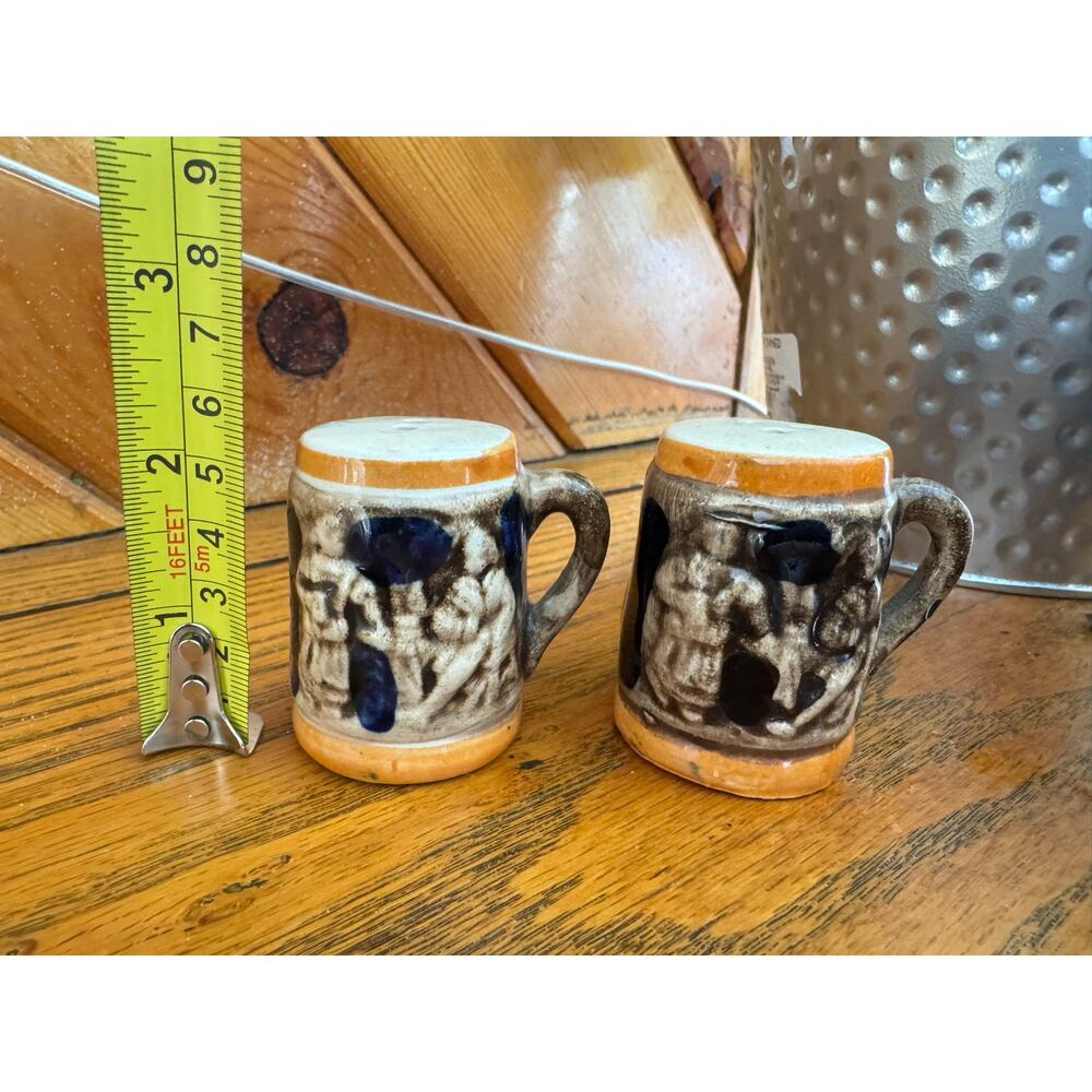 Vintage Stoneware Mug Salt & Pepper Shakers Drip Glaze Rustic Beer Stein - Picture 2 of 5